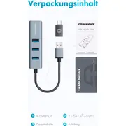 Hub Usb Graugear Usb-Hub 3.0 Ports A tipa Gbit Lan mazumtirdzniecība 3X Type-A retail