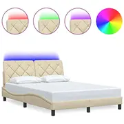 vidaXL Led gultas rāmis bez matrača krēma 140X190 cm auduma Rama materaca Kremowa Tkanina