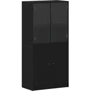 vidaXL Augsts bufete ar durvīm Melns ozols 68X37X142 cm Koksnes materiāls Wysoki Kredens Drzwiami Czarny drewnopochodny