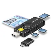 Axagon  Compact travel Usb-A Usb-C contact Smart/Id card and Sd/Microsd/Sim reader Cre-Smp2A 8595247906953