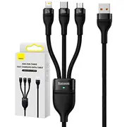 3In1 Usb cable Baseus Flash Series, Usb-C  micro Lightning, 100W, 1.2M Black Cass030001 6932172608712 033914