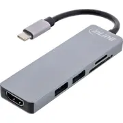Inline Multifunctional hub Usb 3.2 Gen.1, 2X Usb-A 5Gbps  Hdmi 4K/30Hz card reader, aluminium, grey 33271I 4043718300822