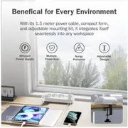 Listwa zasilająca Digitus biurkowa, 3 kontaktligzdas Schuko, 2X Usb-A 12W, 1X Usb-C 30W z zaciskiem na blat, kabel 1,5M, biały  Da-70626 4016032502074