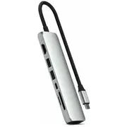 Satechi 7-In-1 Usb-C Slim Multiport Ethernet Adapter Pd, 2X Usb-A, Hdmi 4K, Ethernet, micro/SD card reader Silver  St-P7Ss 810086361502 Nb-Dok-Stch-042