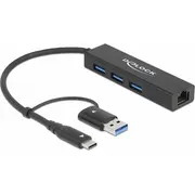 Delock 3 Port Usb 3.2Gen1 Hub Gigabit Lan Typ-C o. Typ-A  64149 4043619641499