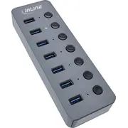 Inline Usb 3.2 Gen.1 hub, 7-Port, with switch, aluminium, grey, power supply unit  35395D 4043718301003