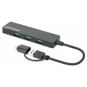 Manhattan 180863 huby i koncentratory Usb 3.2 Gen 1 3.1 Type-A  Type-C 5000 Mbit/S Black 0766623180863