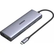 Ugreen Hub Usb-C Cm498, 3X Usb 3.0, Hdmi 4K 30Hz, Vga, Rj45, Sd/Tf, Pd 100W Szary  15600 6941876216000