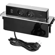 Orno Gniazdo meblowe wysuwane z blatu płaskim frezowanym rantem, ładowarką Usb i przewodem 2M,  2X2PZ Schuko, 2 x Typ A, Hdmi, 3X1,5Mm2, czarno-srebrne, Inox Or-Gm-9016Gs/B-G 5908254812286