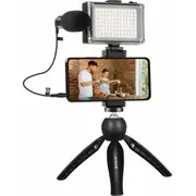 Statyw Puluz Zestaw do nagrywania live statyw  lampa Led mikrofon klamra na telefon Pkt3132B 5907489607100 028636