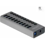 Delock Externer Superspeed Usb Hub mit 10 Ports  Schalter 63670 4043619636709