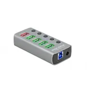 Delock Hub Usb 5 Gbps z 4 Portami  1 Portem ładowania Usb-C Pd 3.0 przełącznikiem i podświetleniem 63263 4043619632633