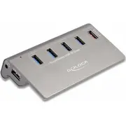 Delock Usb 10 Gbps hub with 4 Type-A ports  1 quick charging port, Grey, incl. power supply 64182 4043619641826