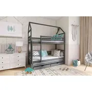 Bērnu gulta Dalia ar stelāžām Guļamvietas platums 80 cm, garums 160 Platums 87 Garums 168 Augstums 217 Attālums starp stāviem 75.5 no grīdas līdz matracim 29 Ar resti 1, veļas kasti torni Guļamvietu skaits 3, stelāžas tips kok