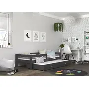 Bērnu gulta Hugo P2 Mdf 80X190 ar stelāžām Guļamvietas platums 80 cm, garums 190 Platums 85 Garums 199 Augstums 56 Ar resti 1, barjeru Virsma Matēta, Guļamvietu skaits 2, Korpusa krāsa Pelēka, Elementu pelēks, Izgatavošanas materiāls Ksp