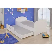 Bērnu gulta Pepe 2 ar stelāžām Guļamvietas platums 80 cm, garums 160 Platums 88 Garums 164 Augstums 63 Ar resti 1, barjeru matraci Guļamvietu skaits 2, Matrača apraksts Putas Porolons, Izgatavošanas materiāls laminēta Ksp plātne, Krāsa balts