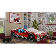 Bērnu gulta Auto Zenith Red ar stelāžu Guļamvietas platums 80 cm, garums 160 Platums 84 Garums 180 Augstums 51 Matrača nepieciešamais augstums 6 Ar resti 1, matraci Guļamvietu skaits apraksts Putas Porolons, Izgatavošanas materiāls d