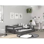Bērnu gulta Hugo Mdf 80X160 ar stelāžu Guļamvietas platums 80 cm, garums 160 Platums 85 Garums 169 Augstums 56 Ar resti 1, barjeru veļas kasti Virsma Matēta, Guļamvietu skaits Korpusa krāsa Pelēka, Elementu pelēks, Izgatavošanas mater