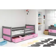 Bērnu gulta Rico Single Graphite ar stelāžu Guļamvietas platums 90 cm, garums 200 Platums 97 Garums 205 Augstums 73 Ar resti 1, matraci veļas kasti Guļamvietu skaits Korpusa krāsa Grafīts, Elementu rozā, Izgatavošanas materiāls dabīgs