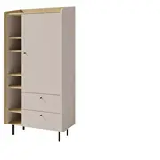 Grāmatu skapis Alessio Ae5 Korpusa krāsa bēšs, Elementu gaišais ozols, Platums 80 cm, Dziļums 42 Augstums 170 Materiāls Ksp  finieris, Virsma mātēta, Ar durtiņām 1