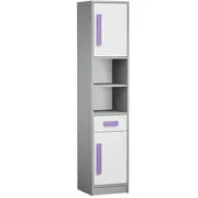 Grāmatu skapis Git 04 Korpusa krāsa pelēks  balts, Elementu violets, Platums 40 cm, Dziļums Augstums 191 Materiāls Ksp finieris, Ar durtiņām 1