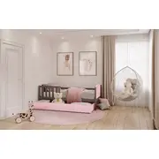 Bērnu gulta Tami P Mdf 90X200 ar stelāžu Guļamvietas platums 90 cm, garums 200 Platums 96 Garums 208 Augstums 74 Ar resti 1, barjeru veļas kasti Virsma Matēta, Guļamvietu skaits Korpusa krāsa Pelēka, Elementu rozā, Izgatavošanas mater