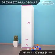Bērnu skapis Dream Sz01-A Platums 45 cm, Korpusa krāsa balts, Elementu rozā, Dziļums 54 Augstums 187 Izgatavošanas materiāls Mdf plātne, Plauktu skaits 2, Durvju 1, Ar spoguli nē, atvilktnēm 1