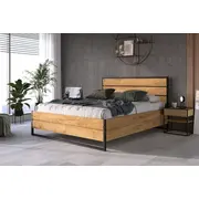 Gulta Loft Oak ar stelāžu Guļamvietas platums 120 cm, Korpusa krāsa ozols, garums 200 stelāžas tips metāla, Platums 126 Garums 206 Elementu melns, Augstums 105.5 Ar veļas kasti 1, no grīdas līdz matracim Min 45.5 resti matraci