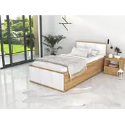 Gulta Panama T Craft ar stelāžu Guļamvietas platums 120 cm, Korpusa krāsa ozols kraft, garums 200 stelāžas tips koka, Platums 124 Garums 205 Elementu balts, Augstums 81 Apdares materiāls audums, no grīdas līdz matracim Min 42 Ar resti 