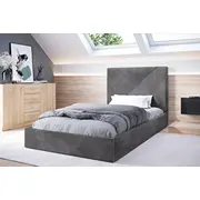 Gulta Rino 1 Premium standard ar stelāžu Guļamvietas platums 90 cm, garums 200 stelāžas tips koka, Platums 99 Garums 214 Augstums 89 Apdares materiāls audums, Ar veļas kasti 1, no grīdas līdz matracim Min 31 resti Auduma nosaukums Rivi