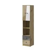 Skapis Nero 05 gloss Platums 40 cm, Dziļums Augstums 191 Korpusa krāsa ozols artisan  balts, Izgatavošanas materiāls Ksp, Virsma Matēta spīdīga, Elementu pelēks, Plauktu skaits 4, Atvilktņu 2, Durvju Ar atvilktnēm 1, spoguli nē, ar plauktiem