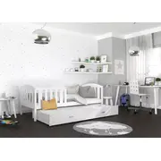 Bērnu gulta Kubus P2 Mdf 80X190 ar stelāžām Guļamvietas platums 80 cm, garums 190 Platums 86 Garums 198 Augstums 74 Ar resti 1, barjeru Virsma Matēta, Guļamvietu skaits 2, Korpusa krāsa balts, Elementu Balts, Izgatavošanas materiāls plātne
