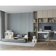 Bērnu gulta Tami P 90X200 ar stelāžu Guļamvietas platums 90 cm, garums 200 Platums 96 Garums 208 Augstums 74 Ar resti 1, barjeru veļas kasti Virsma Matēta, Guļamvietu skaits Korpusa krāsa Priede, Elementu pelēks, Izgatavošanas materiā