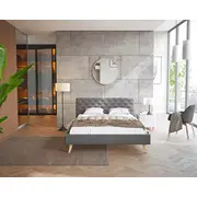 Gulta Kalifornia Standard ar stelāžu Guļamvietas platums 140 cm, garums 200 stelāžas tips koka, Platums 153 Garums 212 Augstums 88 Apdares materiāls audums, no grīdas līdz matracim Min 36 Ar resti 1, Auduma nosaukums Trinity 33, Krāsa pelēks