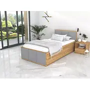 Gulta Panama T Craft ar stelāžu Guļamvietas platums 120 cm, Korpusa krāsa ozols kraft, garums 200 stelāžas tips koka, Platums 124 Garums 205 Elementu pelēks, Augstums 81 Apdares materiāls audums, no grīdas līdz matracim Min 42 Ar resti
