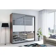 Skapis Modern A6 Platums 100 cm, Dziļums 62 Augstums 245 Izgatavošanas materiāls Lksp, Virsma Matēta, Plauktu skaits 6, Durvju 2, Bīdāmās durvis 1, Ar spoguli jā, ar plauktiem Krāsa šokolādes