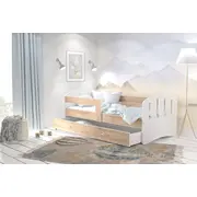 Bērnu gulta Happy 80X140 ar stelāžu Guļamvietas platums 80 cm, garums 140 Platums 85 Garums 143 Augstums 65 Ar resti 1, barjeru veļas kasti Virsma Matēta, Guļamvietu skaits Korpusa krāsa sonoma, Elementu Balts, Izgatavošanas materiāls