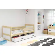 Bērnu gulta Rico Single Pine ar stelāžu  Guļamvietas platums 90 cm, garums 200 Platums 97 Garums 205 Augstums 73 Ar resti 1, matraci veļas kasti Virsma Matēta, Guļamvietu skaits Korpusa krāsa Priede, Elementu Balts, Izgatavošanas mate