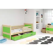 Bērnu gulta Rico Single Pine ar stelāžu  Guļamvietas platums 90 cm, garums 200 Platums 97 Garums 205 Augstums 73 Ar resti 1, matraci veļas kasti Virsma Matēta, Guļamvietu skaits Korpusa krāsa Priede, Elementu zaļš, Izgatavošanas mater