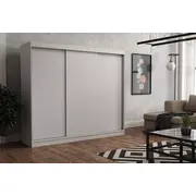 Skapis Emily Classic Platums 250 cm, Dziļums 60 Augstums 215 Izgatavošanas materiāls Lksp, Virsma Matēta, Plauktu skaits 11, Durvju 3, Bīdāmās durvis 1, Ar spoguli nē, ar plauktiem Krāsa balts