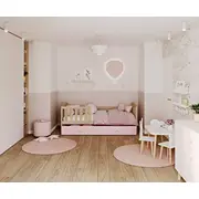 Bērnu gulta Kubus P 80X160 ar stelāžu  Guļamvietas platums 80 cm, garums 160 Platums 86 Garums 168 Augstums 74 Ar resti 1, barjeru veļas kasti Virsma Matēta, Guļamvietu skaits Korpusa krāsa Priede, Elementu rozā, Izgatavošanas materiā