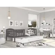 Bērnu gulta Kubus P Mdf 80X160 ar stelāžu  Guļamvietas platums 80 cm, garums 160 Platums 86 Garums 168 Augstums 74 Ar resti 1, barjeru veļas kasti Virsma Matēta, Guļamvietu skaits Korpusa krāsa Pelēka, Elementu Balts, Izgatavošanas ma