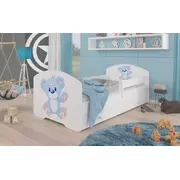 Bērnu gulta Pepe Blue bear ar stelāžu Guļamvietas platums 80 cm, garums 160 Platums 88 Garums 164 Augstums 63 Ar resti 1, barjeru matraci veļas kasti Guļamvietu skaits Matrača apraksts Putas Porolons, Korpusa krāsa balts, Elementu k