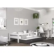 Bērnu gulta Hugo P2 Mdf 80X190 ar stelāžām Guļamvietas platums 80 cm, garums 190 Platums 85 Garums 199 Augstums 56 Ar resti 1, barjeru Virsma Matēta, Guļamvietu skaits 2, Korpusa krāsa balts, Elementu pelēks, Izgatavošanas materiāls Ksp