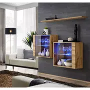 Plaukts Switch Sb 3 Platums 130 cm, Augstums 110 Dziļums 30 Materiāls Lksp  finieris Pvh, Plaukta tips sienas, Ar Led 1, durtiņām Sienas Virsma matēta spīdīga, Plauktu skaits 5, Krāsa ozols votāns