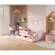 Bērnu gulta Filip Color 80X140 ar stelāžu Guļamvietas platums 80 cm, garums 140 Platums 85 Garums 143 Augstums 63 Ar resti 1, barjeru veļas kasti Virsma Matēta, Guļamvietu skaits stelāžas tips koka, Korpusa krāsa balts, Elementu rozā