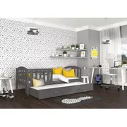 Bērnu gulta Kubus P2 Mdf 80X190 ar stelāžām Guļamvietas platums 80 cm, garums 190 Platums 86 Garums 198 Augstums 74 Ar resti 1, barjeru Virsma Matēta, Guļamvietu skaits 2, Korpusa krāsa Pelēka, Elementu pelēks, Izgatavošanas materiāls plāt
