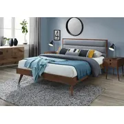Gulta Orlando 160X200 ar stelāžu  Guļamvietas platums 160 cm, Korpusa krāsa rieksts, garums 200 Platums 166 Garums 209 Elementu pelēks, Augstums 106 Apdares materiāls audums, no grīdas līdz matracim Min 40 Ar resti 1, Virsma matēta, Iz