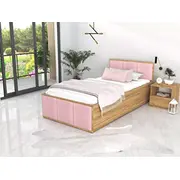 Gulta Panama T Craft Plus ar stelāžu Guļamvietas platums 120 cm, Korpusa krāsa ozols kraft, garums 200 stelāžas tips metāla, Platums 124 Garums 205 Elementu gaiši rozā, Augstums 81 Apdares materiāls audums, Ar veļas kasti 1, no grīdas līdz ma