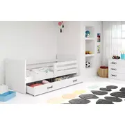 Bērnu gulta Rico Single White ar stelāžu  Guļamvietas platums 80 cm, garums 190 Platums 87 Garums 195 Augstums 73 Ar resti 1, matraci veļas kasti Virsma Matēta, Guļamvietu skaits Korpusa krāsa balts, Elementu Balts, Izgatavošanas mat